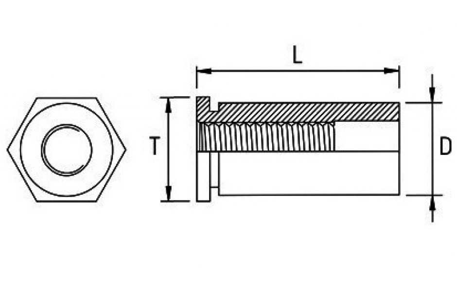 Einpressgewindebuchse - offen - Stahl - verzinkt blau - M5 X 18