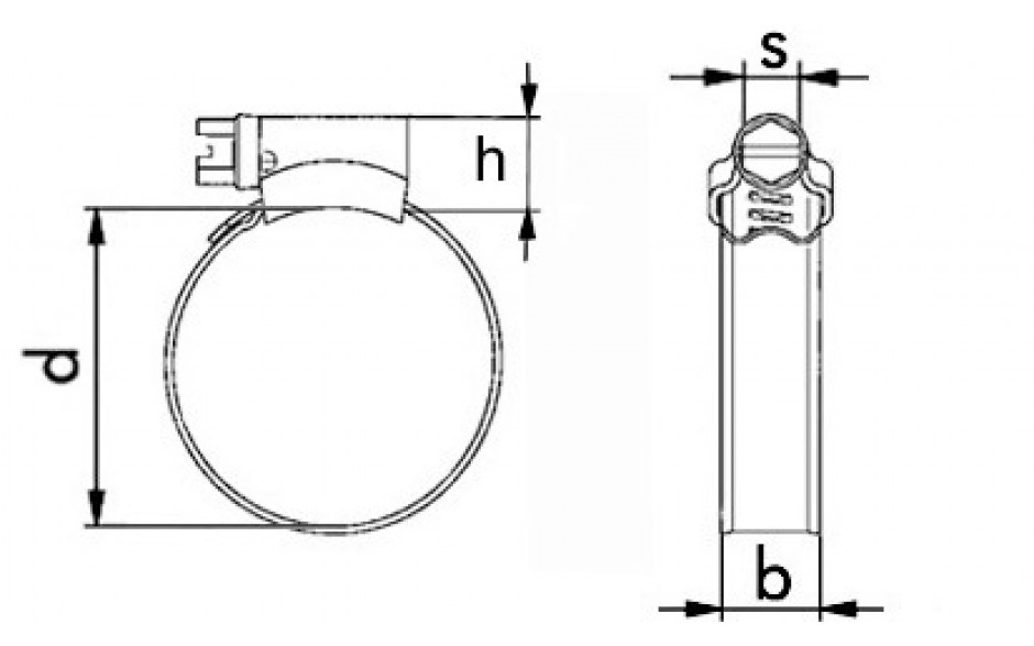 Schlauchschelle mit Schneckengewinde DIN 3017-1 - Form A - W5 - Bandbreite 12 - Spannbereich 50 - 70