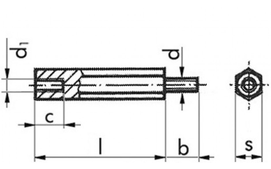 Abstandsbolzen mit Innen- und Außengewinde - Stahl - verzinkt blau - Schlüsselweite 10 - M6 X 15-11-12 - mit Gewindefreistich