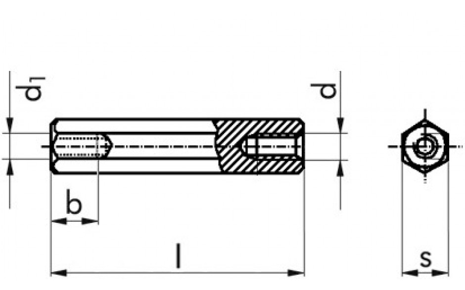 Abstandsbolzen mit beidseitigem Innengewinde - Stahl - verzinkt blau - Schlüsselweite 7 - M4 X 15-15