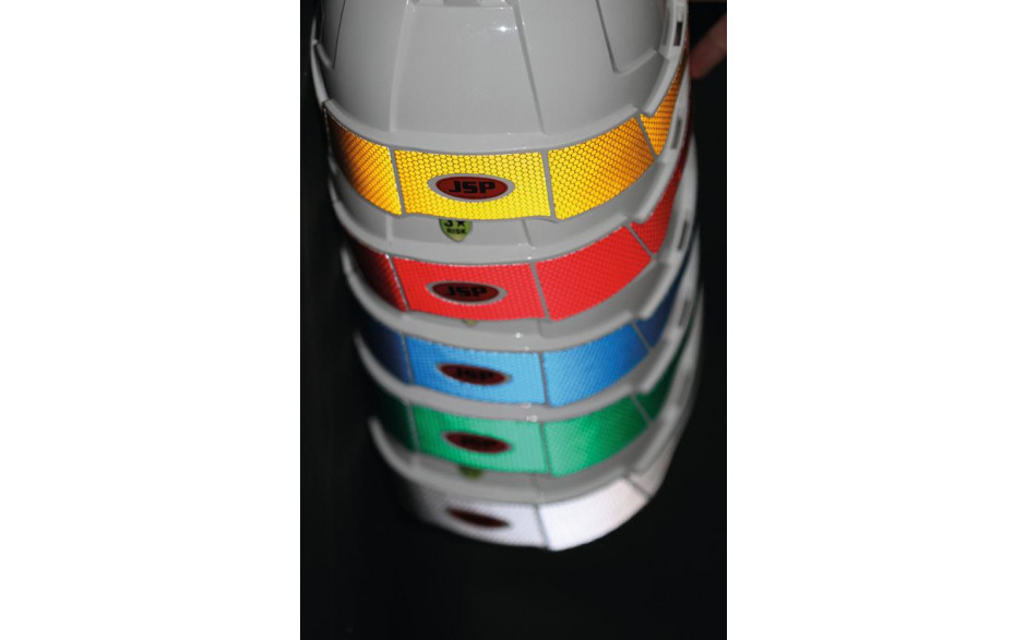 Schutzhelm JSP EVOlite® weiß mit Kartenhalter, Lampenhalterung und Reflexstreifen