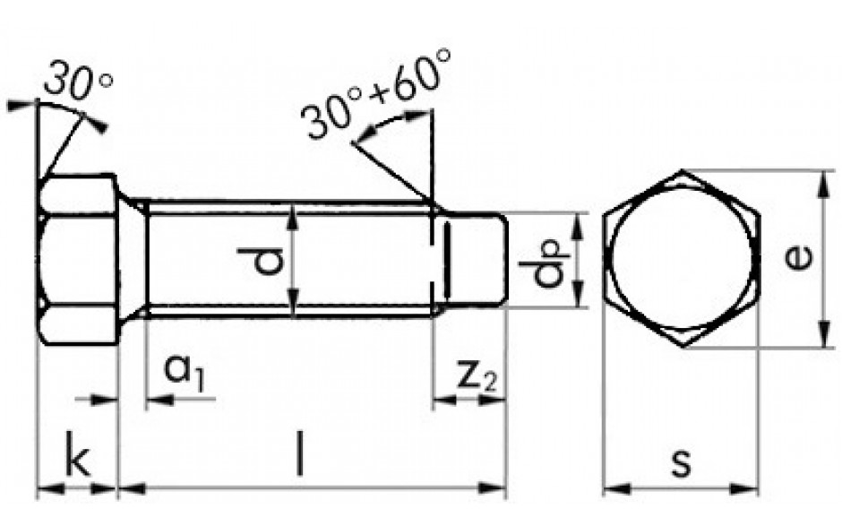 Sechskantschraube mit Zapfen DIN 561 - 22H - blank - M12 X 60 - SW16