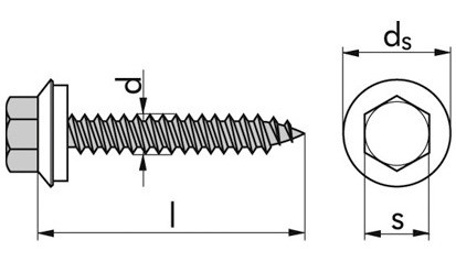 Fassadenbauschraube Form A mit EPDM Dichtscheibe Ø16 - A2 - 6,5 X 25