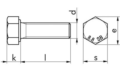 SB-Garnitur Sechskantschraube-Mutter EN 15048 - ISO 4017 - 8.8U/ ISO 4032 - 8 - feuerverzinkt - M20 X 90 - CE