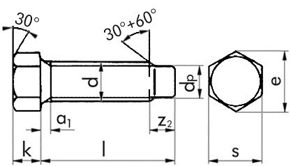 Sechskantschraube mit Zapfen DIN 561 - 22H - blank - M16 X 90 - SW18
