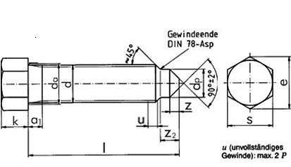 Sechskantschraube DIN 564 - 22H - blank - M12 X 25