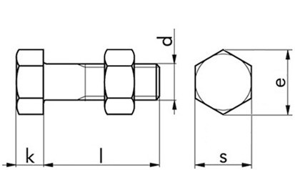 Sechskantschraube mit Mutter DIN 601 - 4.6 - feuerverzinkt - M12 X 100