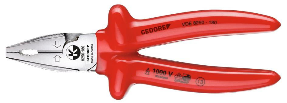 GEDORE VDE-Kraft-Kombinationszange mit Tauchisolierung 160 mm -VDE 8250-160- Nr.:1429582